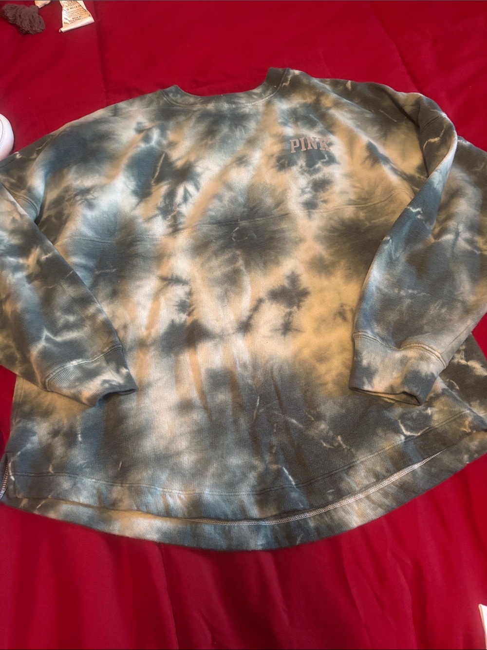 PINK Victoria's Secret Olive Green Tie-Dye Crewneck Sweater